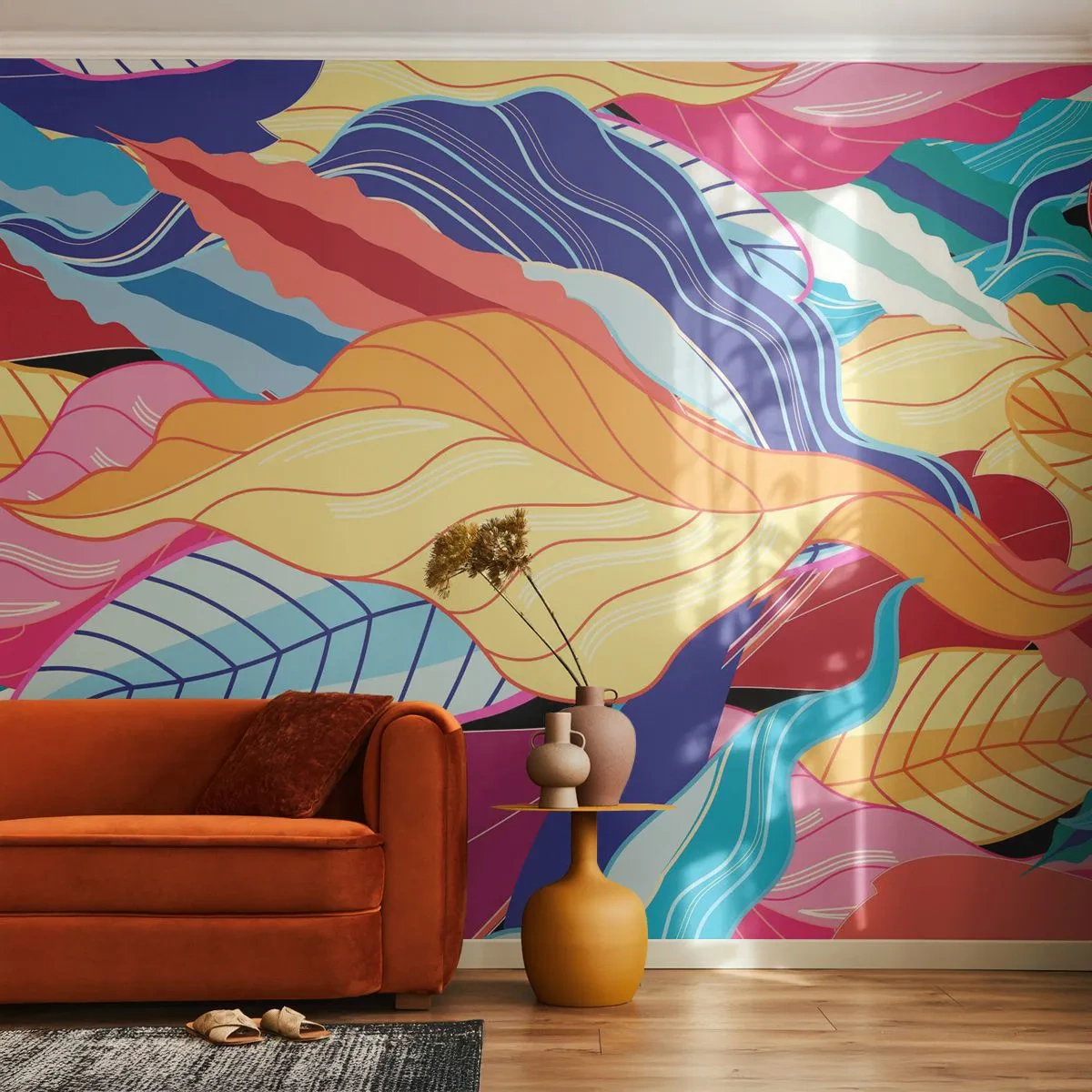 Papier Peint Photo Premium Canvas - Un désordre coloré - Abstraction, Feuilles colorées, Morceau - 250x175 cm