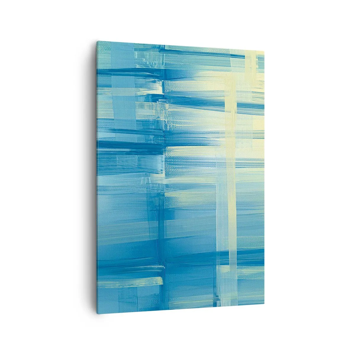 Impression sur toile - Image sur toile - Une peinture abstraite dans des tons turquoise et bleu avec des coups de pinceau géométriques. - 70x100cm - Composition en turquoise - Décoration murale moderne pour le salon et la chambre ARTTOR