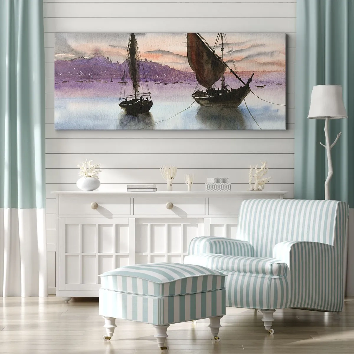 Impression sur toile - Image sur toile - Soirée au port - 90x30 cm