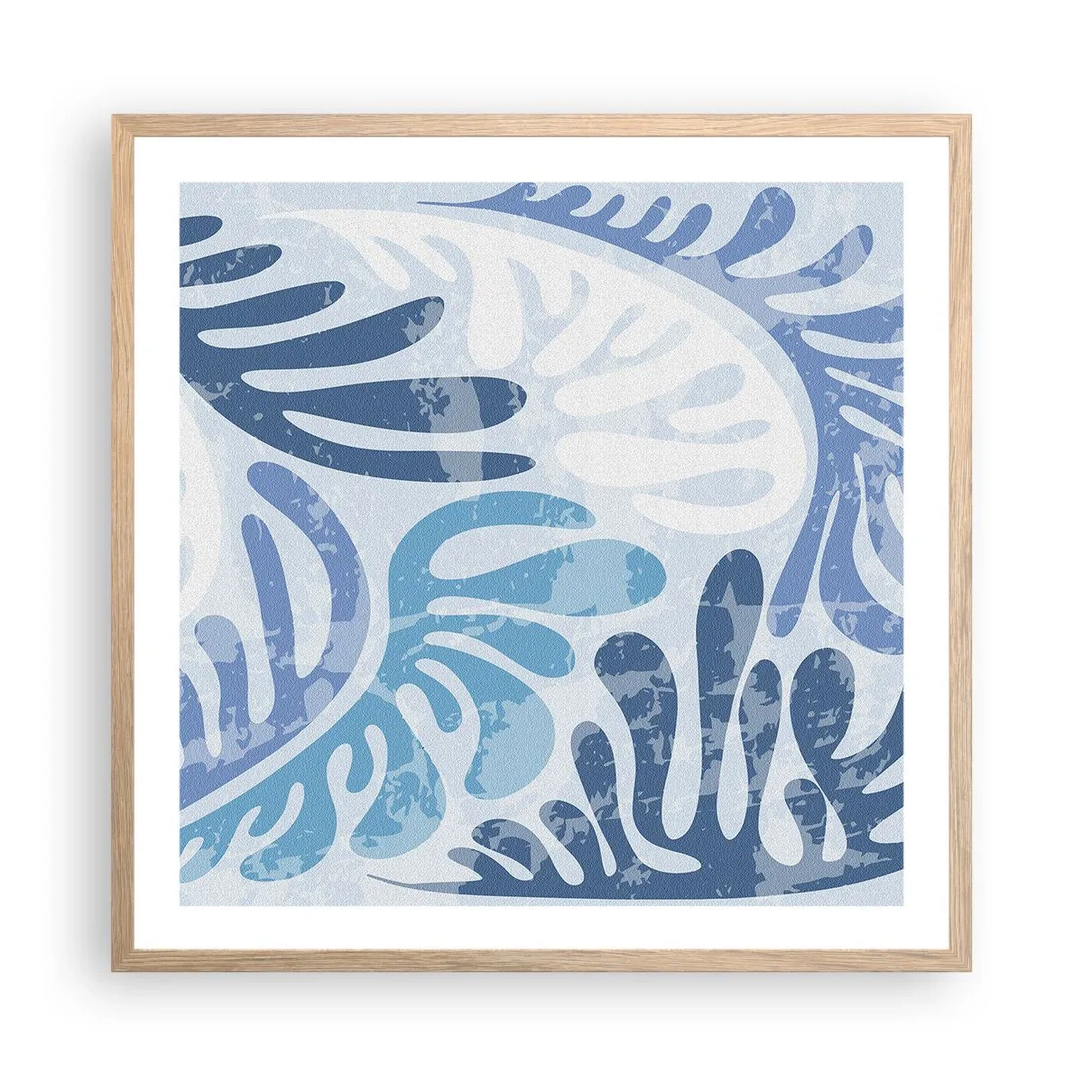 Affiche dans un chêne clair - Poster - Fougères bleues - 60x60 cm