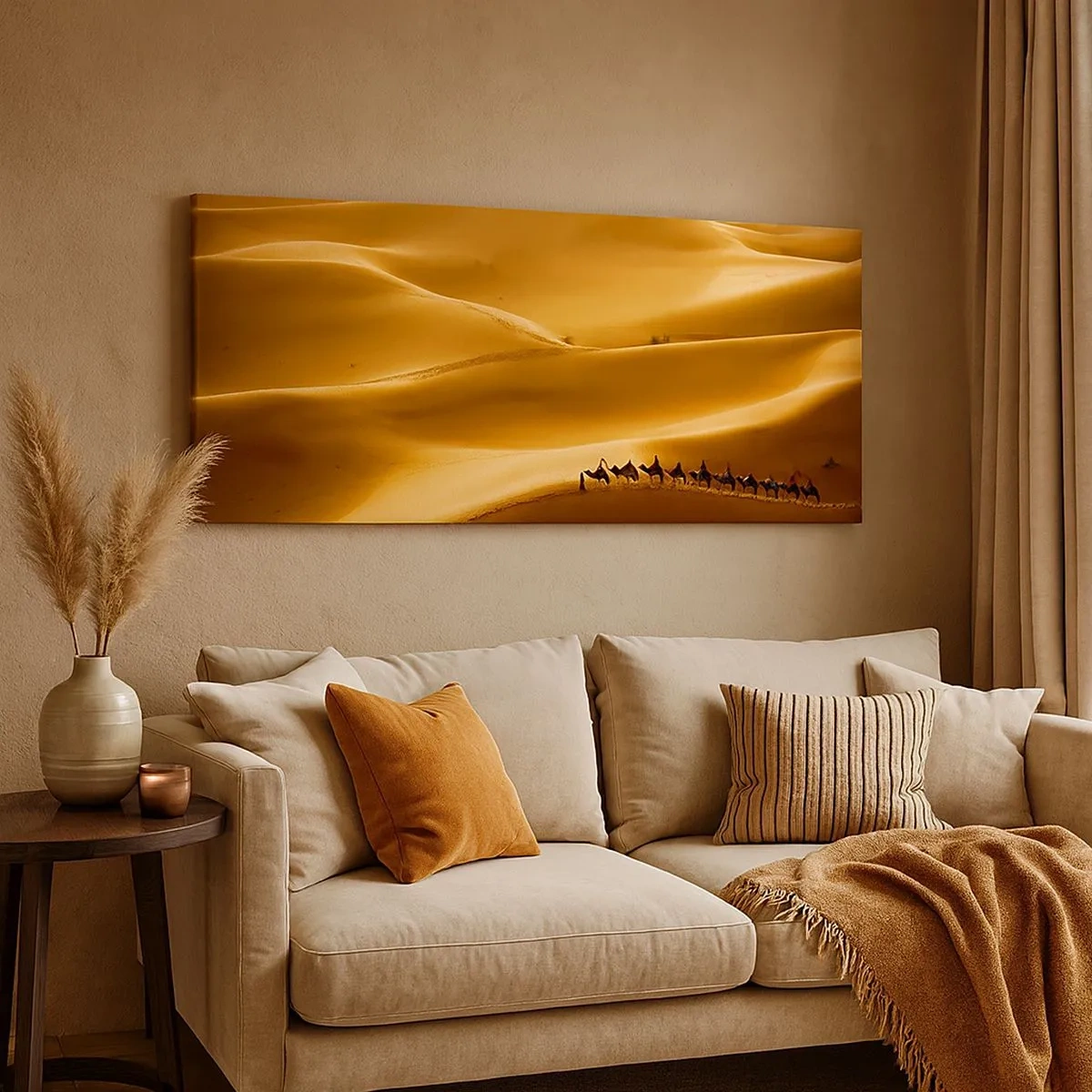 Impression sur toile - Image sur toile - Caravane sur les vagues du désert - 100x40 cm