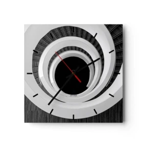 Horloge murale - Pendule murale - Escalier en colimaçon noir et blanc de style moderne - 30x30cm - Les choses concrêtes - Décoration murale moderne pour le salon et la chambre ARTTOR