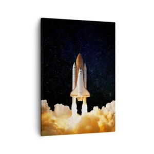 Impression sur toile - Image sur toile - Une fusée spatiale décollant dans le ciel étoilé - 50x70cm - Ad astra! - Décoration murale moderne pour le salon et la chambre ARTTOR