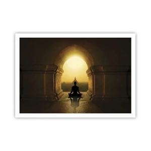 Affiche - Poster - Silhouette d'une personne méditant à la lumière du soleil couchant - 100x70cm - Pleine harmonie - Décoration murale moderne pour le salon et la chambre ARTTOR