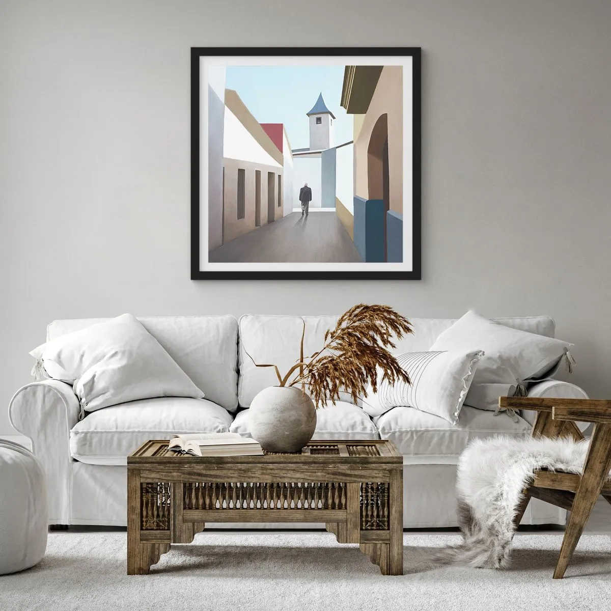 Affiche dans un cadre noir - Poster - Une promenade ensoleillée - 40x40 cm