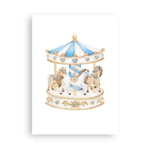 Affiche - Poster - Carrousel aquarelle dans des tons pastel de bleu et d'or - 50x70cm - Douce enfance - Décoration murale moderne pour le salon et la chambre ARTTOR