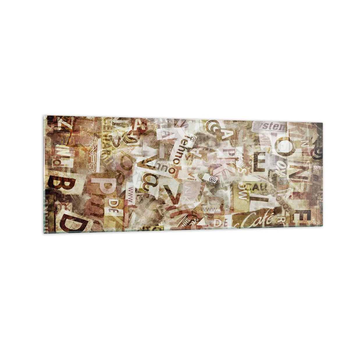 Impression sur verre - Image sur verre - Composition abstraite avec lettres et fragments de texte - 140x50cm - J'unifie le bavardage - Décoration murale moderne pour le salon et la chambre ARTTOR