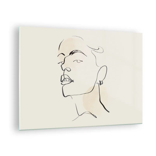 Impression sur verre - Image sur verre - Portrait d'une femme aux lignes minimalistes sur fond clair - 70x50cm - Regard fier - Décoration murale moderne pour le salon et la chambre ARTTOR