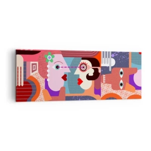 Impression sur toile - Image sur toile - Figures abstraites aux couleurs vives - 140x50cm - Les yeux dans les yeux - Décoration murale moderne pour le salon et la chambre ARTTOR