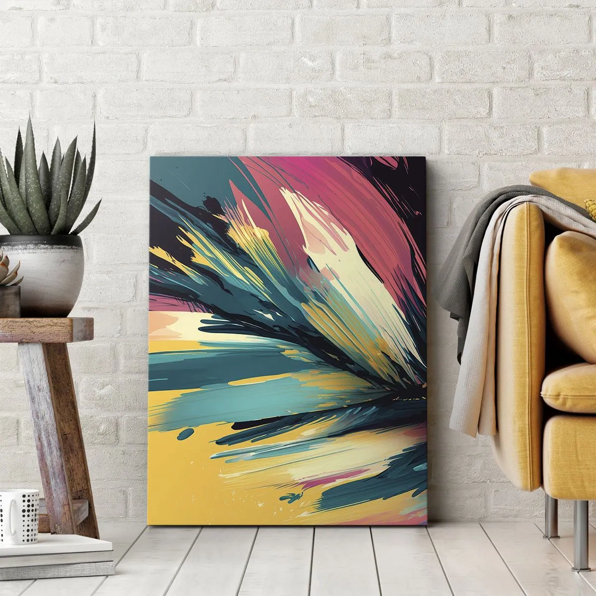 Impression sur toile - Image sur toile - Une composition abstraite aux couleurs intenses et contrastées. - 80x120cm - Composition – une explosion de joie - Décoration murale moderne pour le salon et la chambre ARTTOR