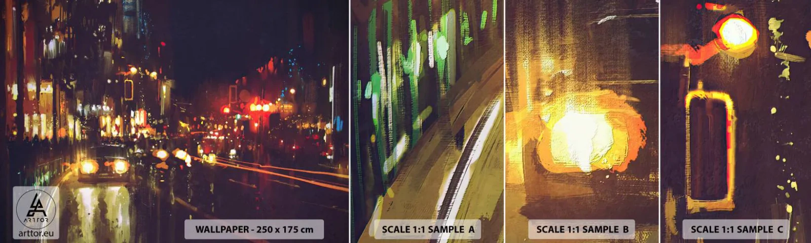 Échantillon de Papier Peint Autocollant Deluxe Sticker - Immergé dans les lumières de la nuit - Ville, Architecture, Vie nocturne - 100x30 cm