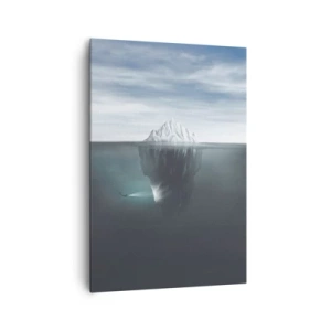 Impression sur toile - Image sur toile - Un iceberg dans l'eau avec un plongeur et un projecteur sous la surface. - 70x100cm - Mystère sous-marin - Décoration murale moderne pour le salon et la chambre ARTTOR