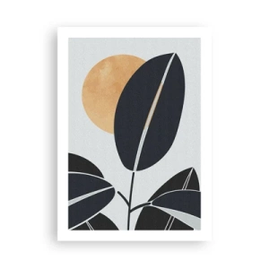 Affiche - Poster - Une composition minimaliste de feuilles sur fond de soleil - 50x70cm - Une chaude journée d'été - Décoration murale moderne pour le salon et la chambre ARTTOR