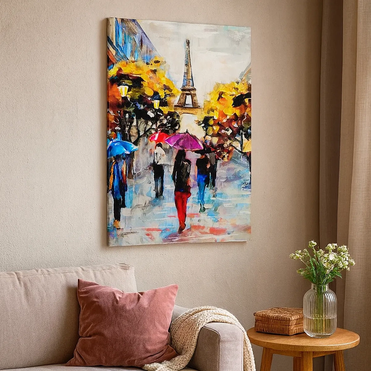 Impression sur toile - Image sur toile - Une promenade d'automne à Paris avec vue sur la Tour Eiffel - 50x70cm - Particulièrement beau en automne - Décoration murale moderne pour le salon et la chambre ARTTOR