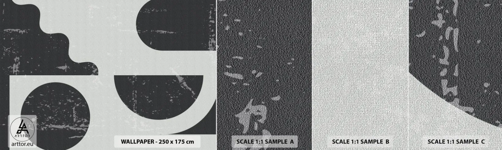 Échantillon de Papier Peint Premium Canvas - Composition dessus et dessous - Abstraction, Noir et blanc, Vieilli - 100x30 cm