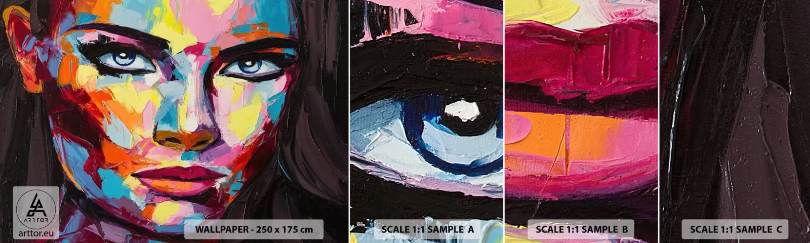 Échantillon de Papier Peint Autocollant Deluxe Sticker - L'âme aussi est colorée - Portrait d'une femme, Affronter, Morceau - 100x30 cm