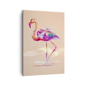 Impression sur toile - Image sur toile - Un flamant rose abstrait aux couleurs claires et pastel. - 50x70cm - L'oiseau des bonnes émotions - Décoration murale moderne pour le salon et la chambre ARTTOR