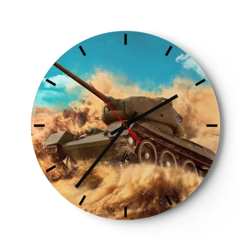 Horloge murale - Pendule murale - Scène dynamique d'un char traversant le désert en action - 30x30cm - Insurmontable - Décoration murale moderne pour le salon, la cuisine et la chambre ARTTOR