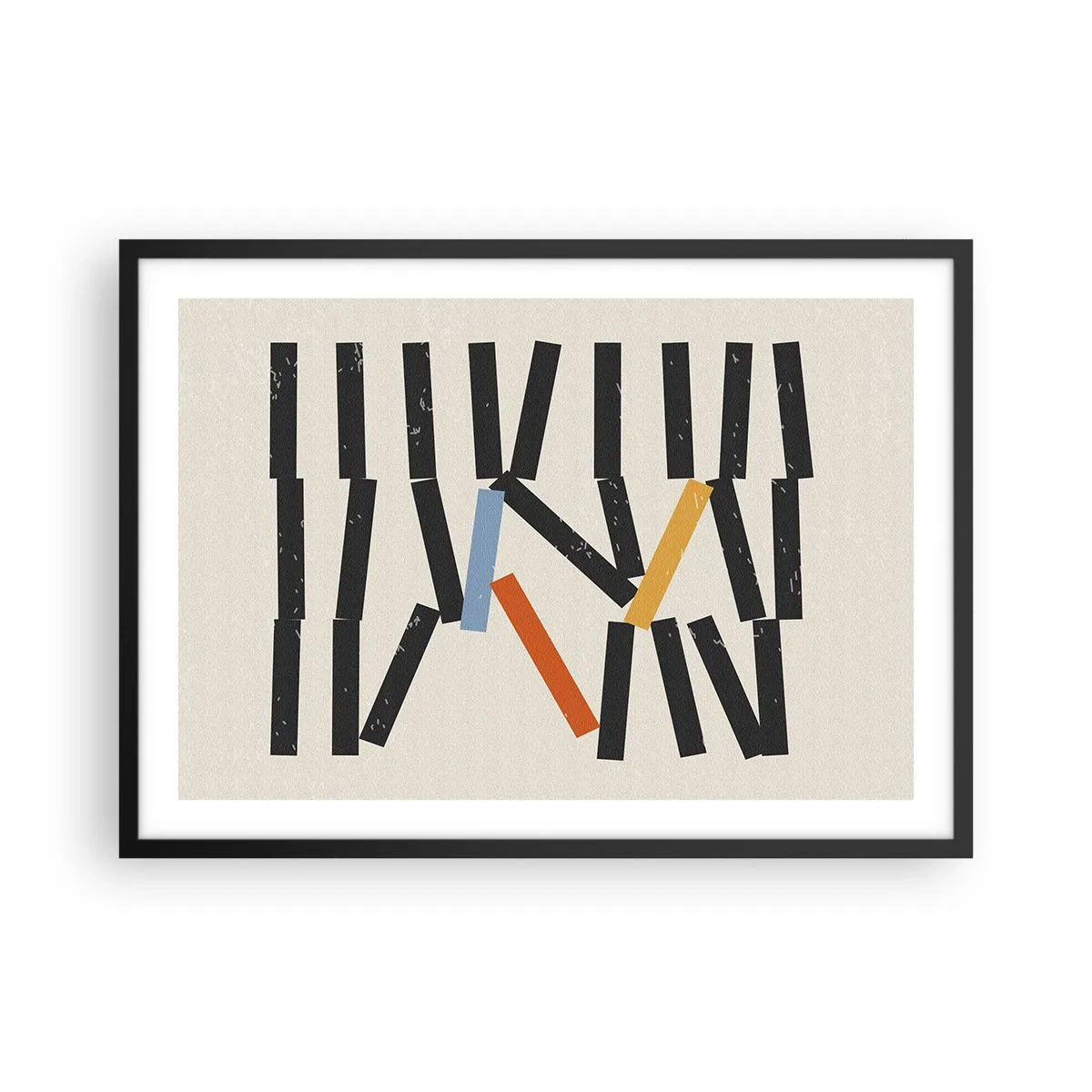 Affiche dans un cadre noir - Poster - Composition abstraite avec des rectangles colorés et noirs - 70x50cm - Dominos – composition - Décoration murale moderne pour le salon et la chambre ARTTOR