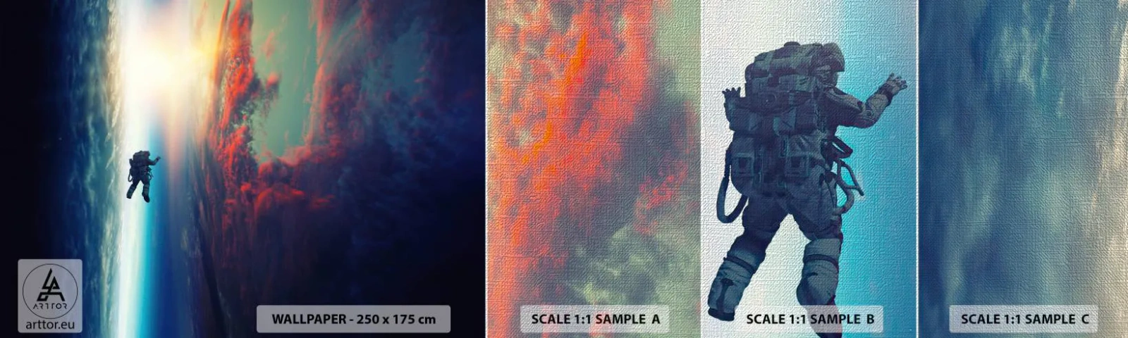 Échantillon de Papier Peint Premium Canvas - Affronter l'univers - Abstraction, Astronaute, Cosmos - 100x30 cm