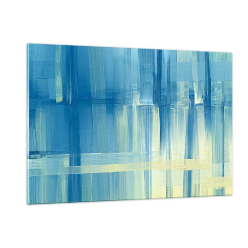 Impression sur verre - Image sur verre - Coups de pinceau abstraits en turquoise et jaune - 120x80cm - Composition en turquoise - Décoration murale moderne pour le salon et la chambre ARTTOR