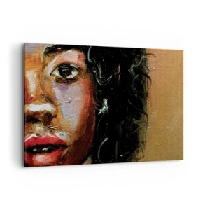 Impression sur toile - Image sur toile - Un portrait expressif d'une femme aux couleurs intenses. - 100x70cm - Noir et brillant - Décoration murale moderne pour le salon et la chambre ARTTOR