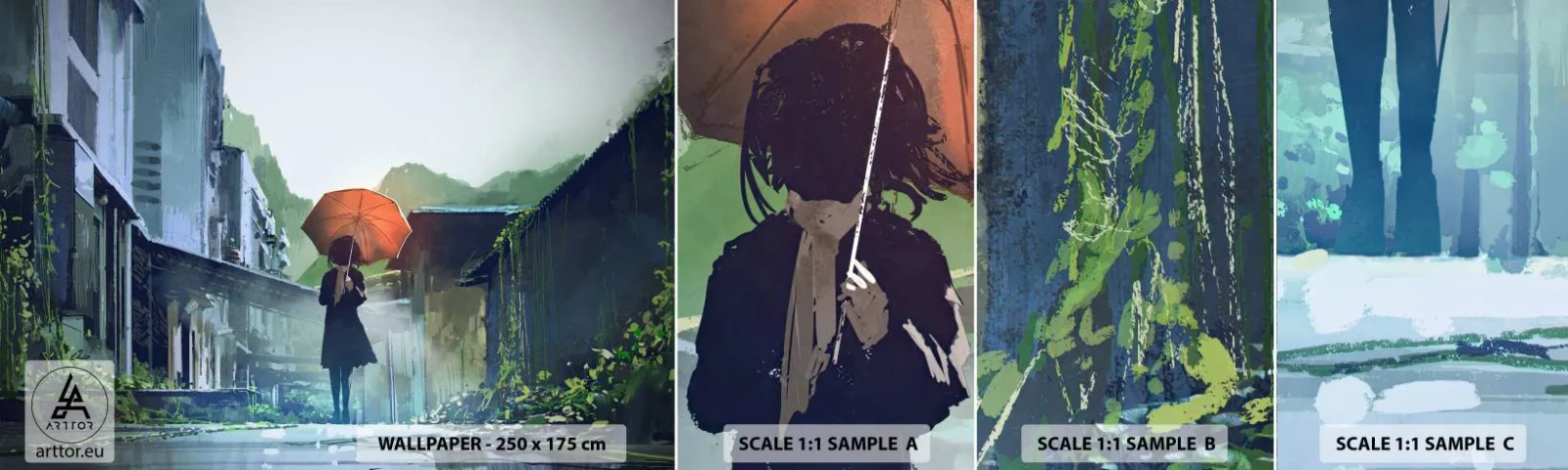 Échantillon de Papier Peint Autocollant Deluxe Sticker - Pluie vivifiante - Abstraction, Ville, Architecture - 100x30 cm