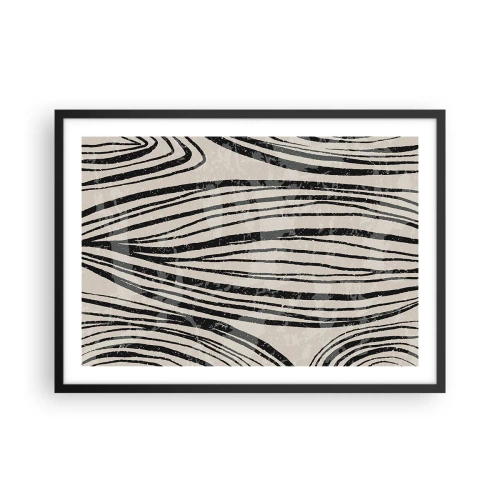 Affiche dans un cadre noir - Poster - Vagues abstraites dans des tons noirs et blancs - 70x50cm - Ligne de marécage - Décoration murale moderne pour le salon et la chambre ARTTOR