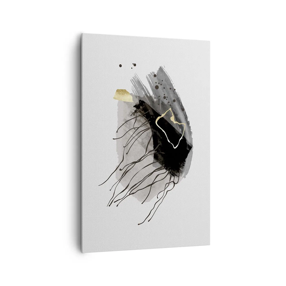 Impression sur toile - Image sur toile - Une composition abstraite avec des accents de noir et d'or. - 80x120cm - En noir et en or - Décoration murale moderne pour le salon et la chambre ARTTOR