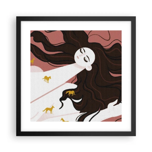 Affiche dans un cadre noir - Poster - Rêve d'un cheval d'or - 40x40 cm