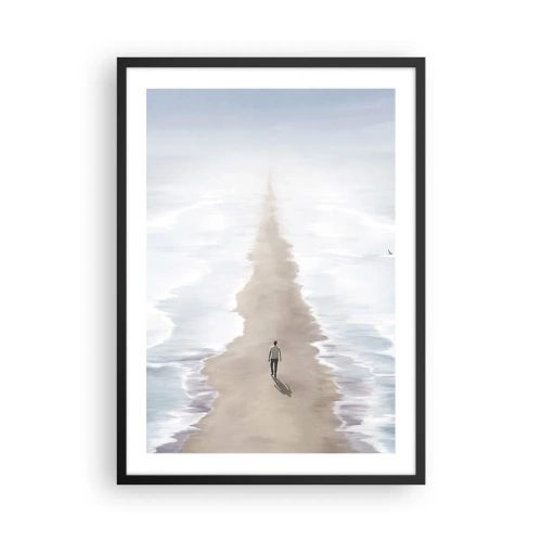 Affiche dans un cadre noir - Poster - Une silhouette marche seule le long d'un chemin parmi des eaux calmes. - 50x70cm - Un brillant avenir - Décoration murale moderne pour le salon et la chambre ARTTOR