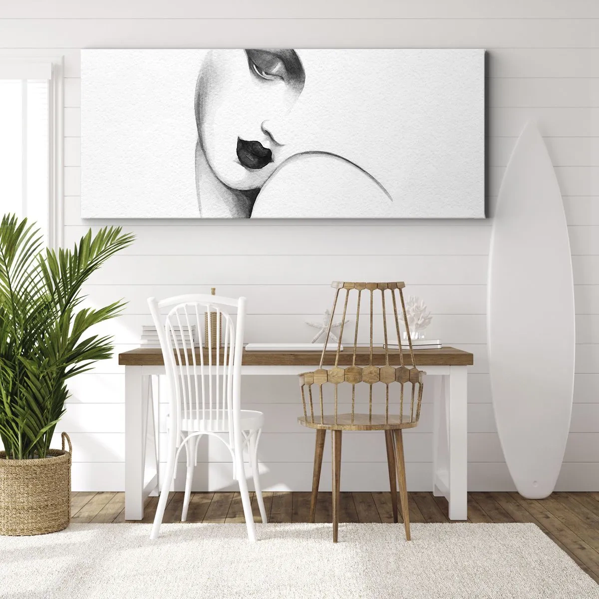 Impression sur toile - Image sur toile - Un portrait subtil d'une femme dans un style monochrome - 140x50cm - Dans le style de Lempicka - Décoration murale moderne pour le salon et la chambre ARTTOR
