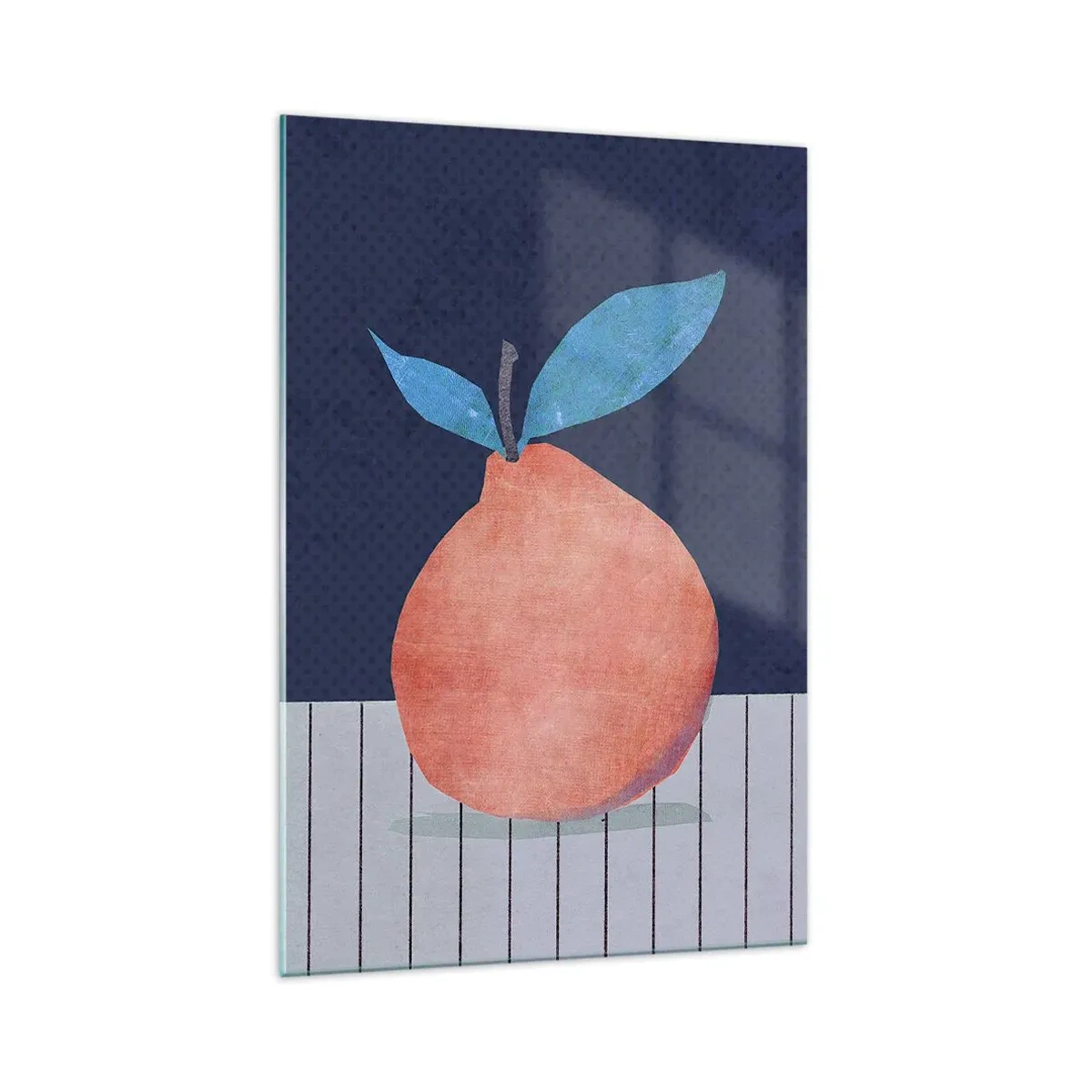 Impression sur verre - Image sur verre - Fruit abstrait sur fond de couleurs contrastées et de lignes droites. - 70x100cm - Convexité et plan - Décoration murale moderne pour le salon et la chambre ARTTOR