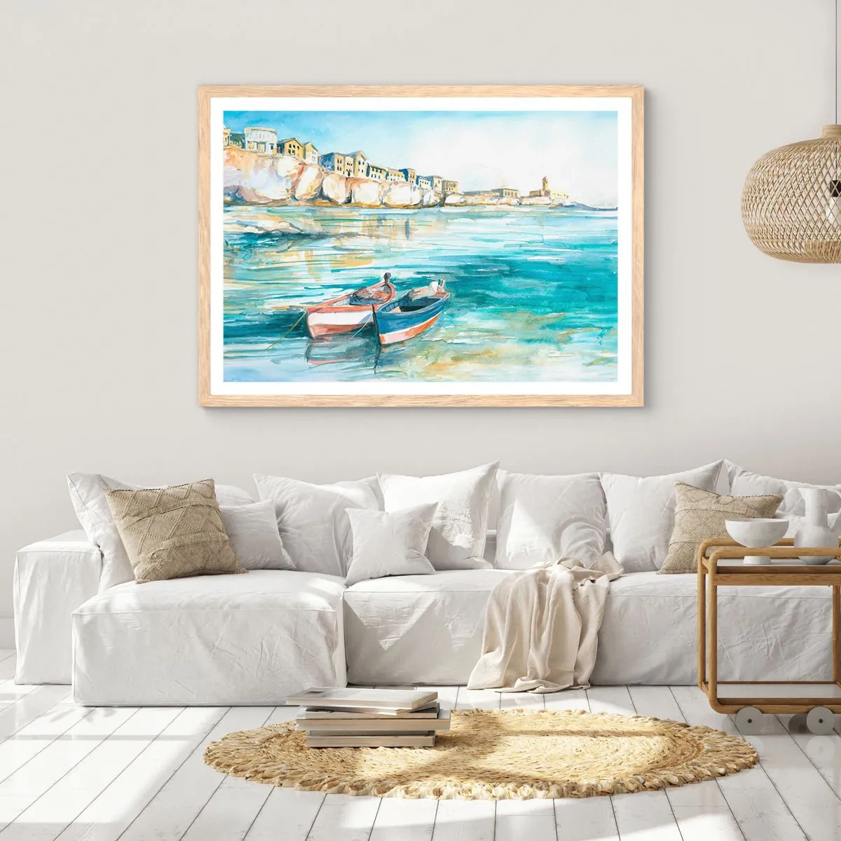 Affiche dans un chêne clair - Poster - Paysage dans l'azur - 91x61 cm