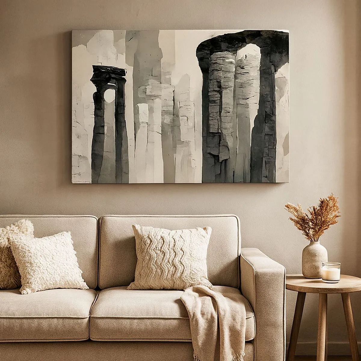 Impression sur toile - Image sur toile - Colonnes historiques dans un cadre monochrome atmosphérique - 70x50cm - La majesté de l'Antiquité - Décoration murale moderne pour le salon et la chambre ARTTOR