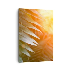 Impression sur toile - Image sur toile - Feuilles de palmier dans les rayons du soleil couchant - 50x70cm - Matinée dans la jungle - Décoration murale moderne pour le salon et la chambre ARTTOR