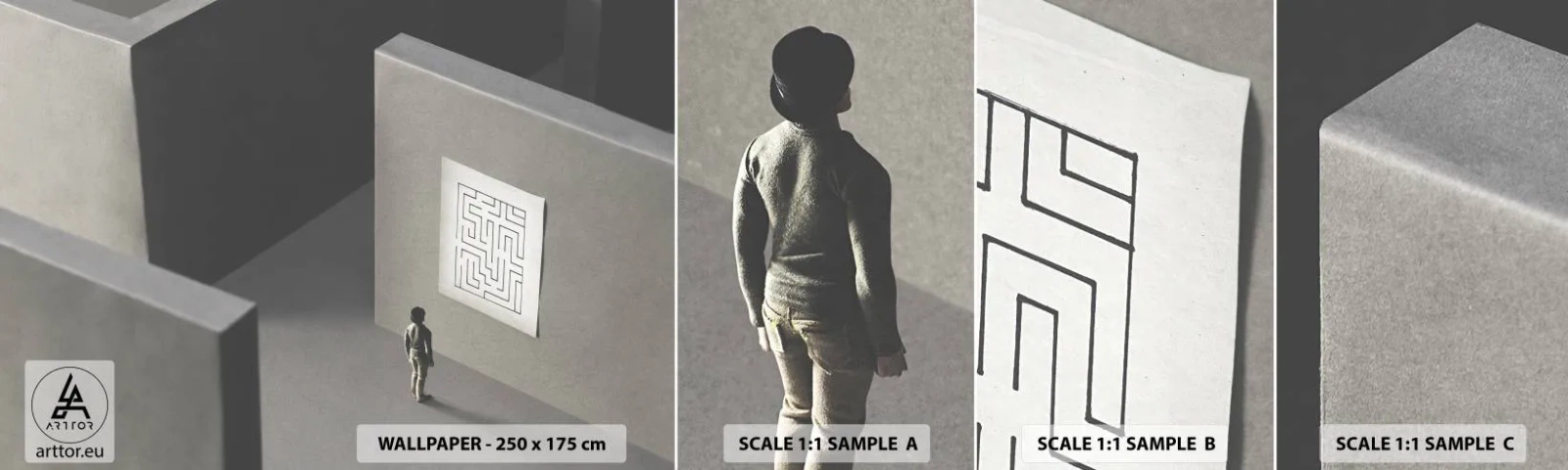 Échantillon de Papier Peint Autocollant Deluxe Sticker - Mais où suis-je? - Labyrinthe, Abstraction, Morceau - 100x30 cm