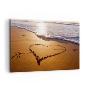 Impression sur toile - Image sur toile - Un cœur fait de sable sur la plage au coucher du soleil - 100x70cm - Confession de vacances - Décoration murale moderne pour le salon et la chambre ARTTOR