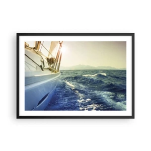 Affiche dans un cadre noir - Poster - Un yacht en pleine mer avec vue sur les vagues - 70x50cm - Suite à l'aventure - Décoration murale moderne pour le salon et la chambre ARTTOR