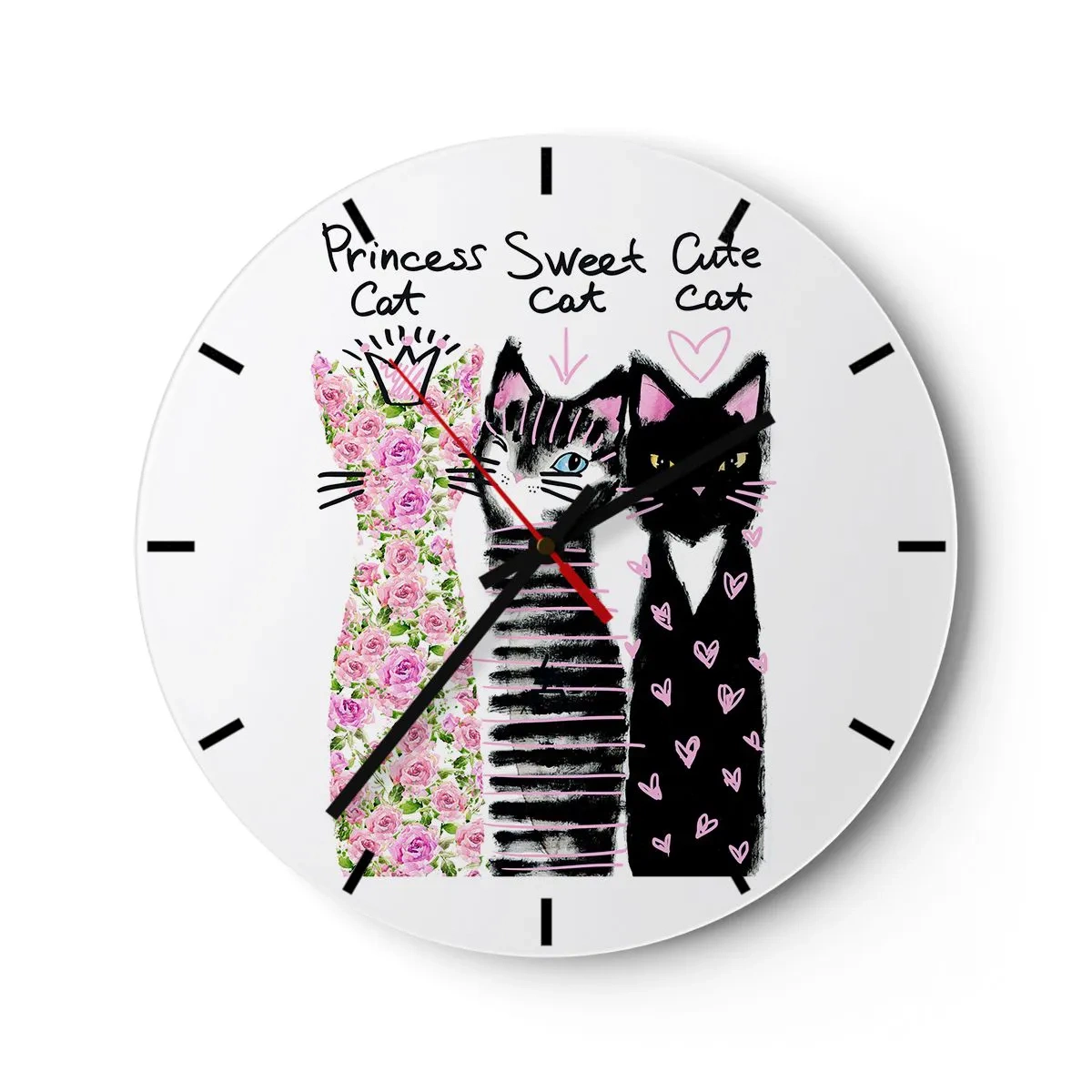 Horloge murale - Pendule murale - Chats de styles variés avec inscriptions - 30x30cm - Il y avait trois chats - Décoration murale moderne pour le salon, la cuisine et la chambre ARTTOR