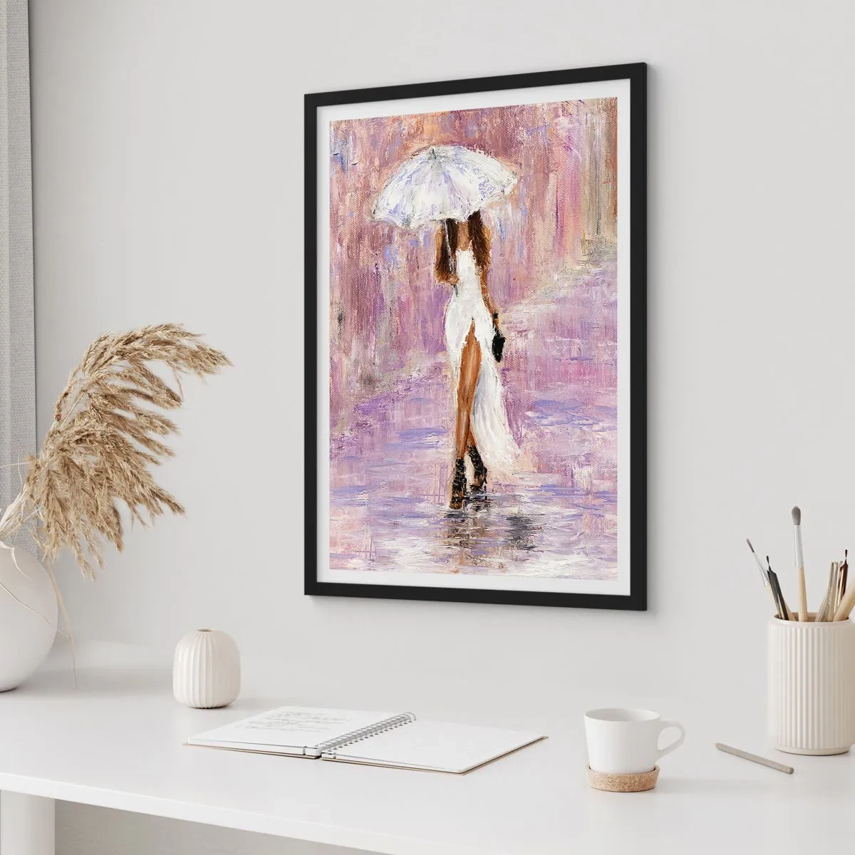 Affiche dans un cadre noir - Poster - Sous la pluie lilas - 30x40 cm