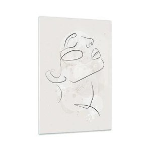 Impression sur verre - Image sur verre - Un croquis minimaliste d'un visage sur un fond clair - 70x100cm - L'esquisse d'un rêve - Décoration murale moderne pour le salon et la chambre ARTTOR