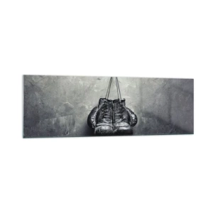 Impression sur verre - Image sur verre - De vieux gants de boxe contre le mur - 160x50cm - Un temps pour se battre et un temps pour la paix - Décoration murale moderne pour le salon et la chambre ARTTOR