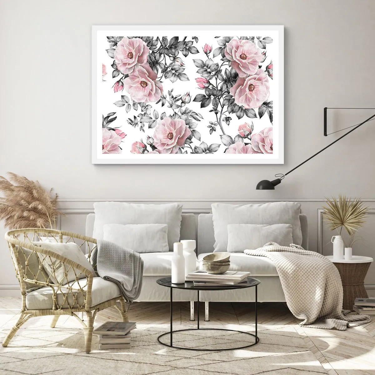 Affiche dans un cadre blanc - Poster - Se perdre dans les fleurs des roses - 100x70 cm
