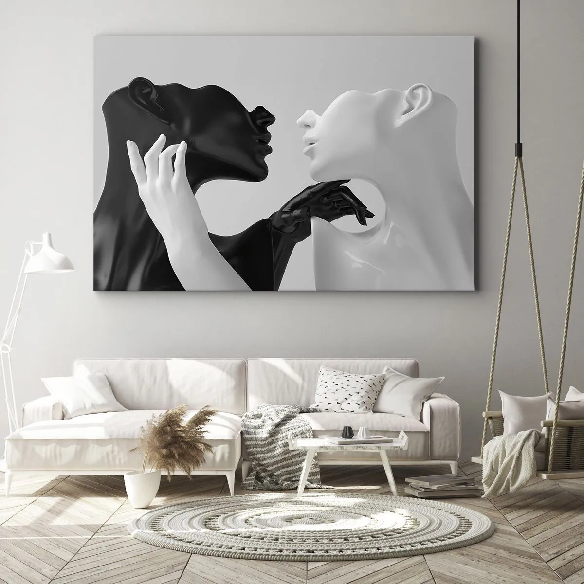 Impression sur toile - Image sur toile - Silhouettes noires et blanches en gros plan dynamique - 70x50cm - Attraction - désir - Décoration murale moderne pour le salon et la chambre ARTTOR