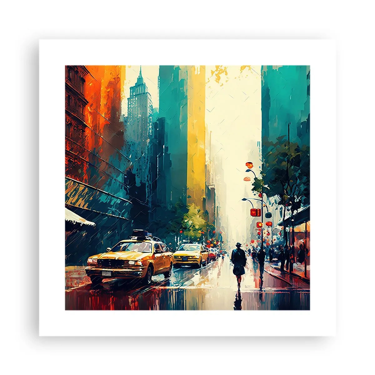 Affiche - Poster - New York – ici même la pluie est colorée - 40x40 cm