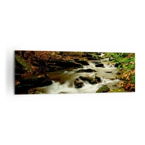 Impression sur toile - Image sur toile - Un ruisseau forestier coulant entre des pierres entourées de verdure - 160x50cm - Comme de l'argent liquide - Décoration murale moderne pour le salon et la chambre ARTTOR