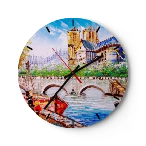 Horloge murale - Pendule murale - Le pont et la cathédrale dans un style pictural - 30x30cm - Leur temps ne passe jamais - Décoration murale moderne pour le salon, la cuisine et la chambre ARTTOR