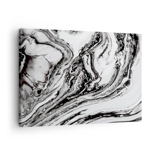 Impression sur toile - Image sur toile - Motif de marbre abstrait en noir et blanc - 70x50cm - Au début, c'était le chaos - Décoration murale moderne pour le salon et la chambre ARTTOR