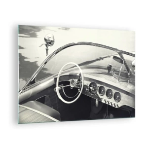 Impression sur verre - Image sur verre - Cockpit de voiture classique en noir et blanc - 70x50cm - Temps pour riche - Décoration murale moderne pour le salon et la chambre ARTTOR